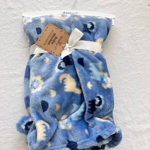 Carter's Blue Plush Baby Blanket with Cream & Navy Accents